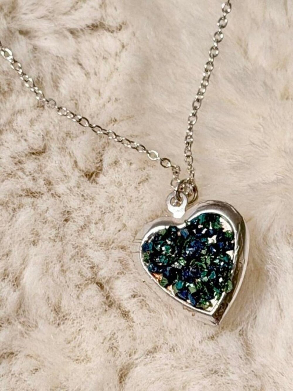 Silver Heart Druzy Pendant Necklace